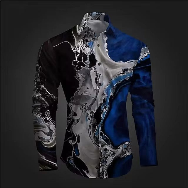 Fashion casual vintage long sleeve shirt with abstract print.