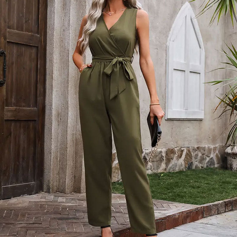 Elegant Sleeveless Waistline Lace-up Jumpsuit
