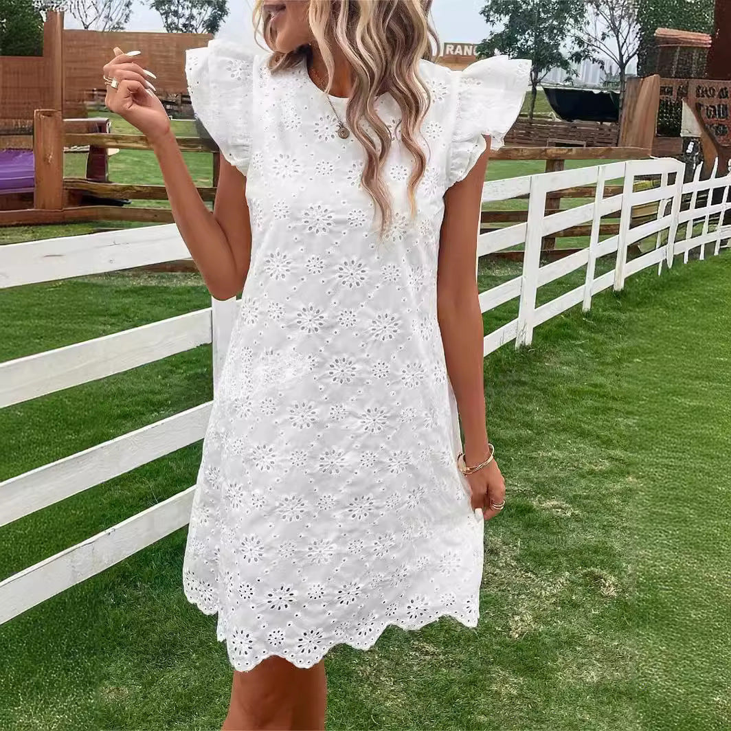 SUMMER FASHION Lace Solid Color Loose Dress - Swefashionstore
