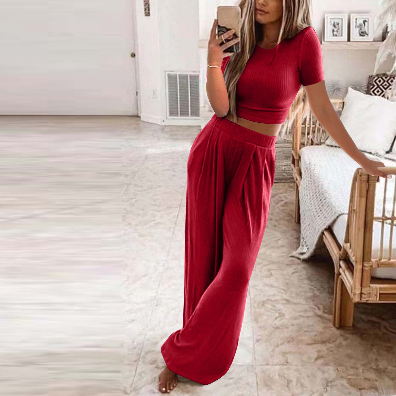 Solid CASUAL Home Two-piece SUIT For Women - Swefashionstore