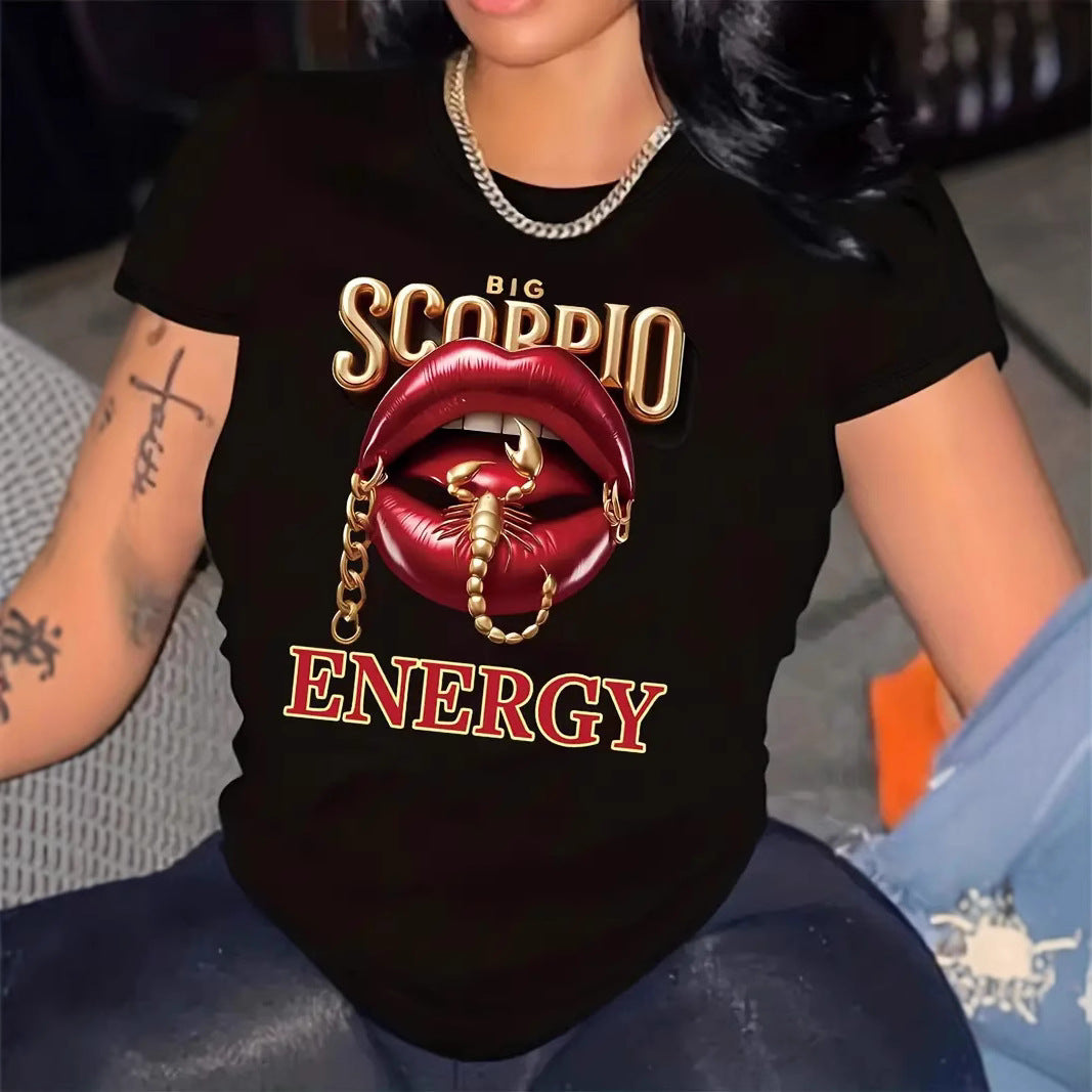 Lip Letter Print Short-sleeve Top For Women