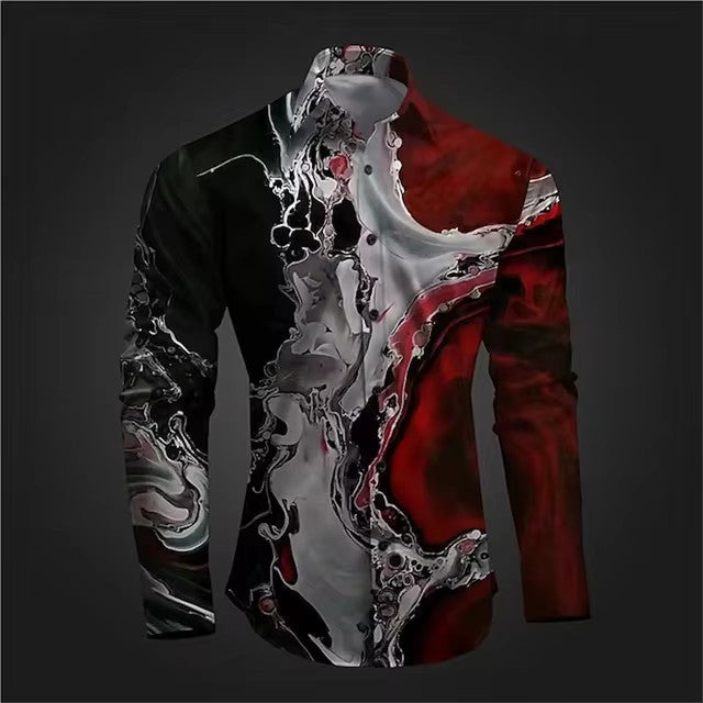 Fashion casual vintage long sleeve shirt with abstract print design.