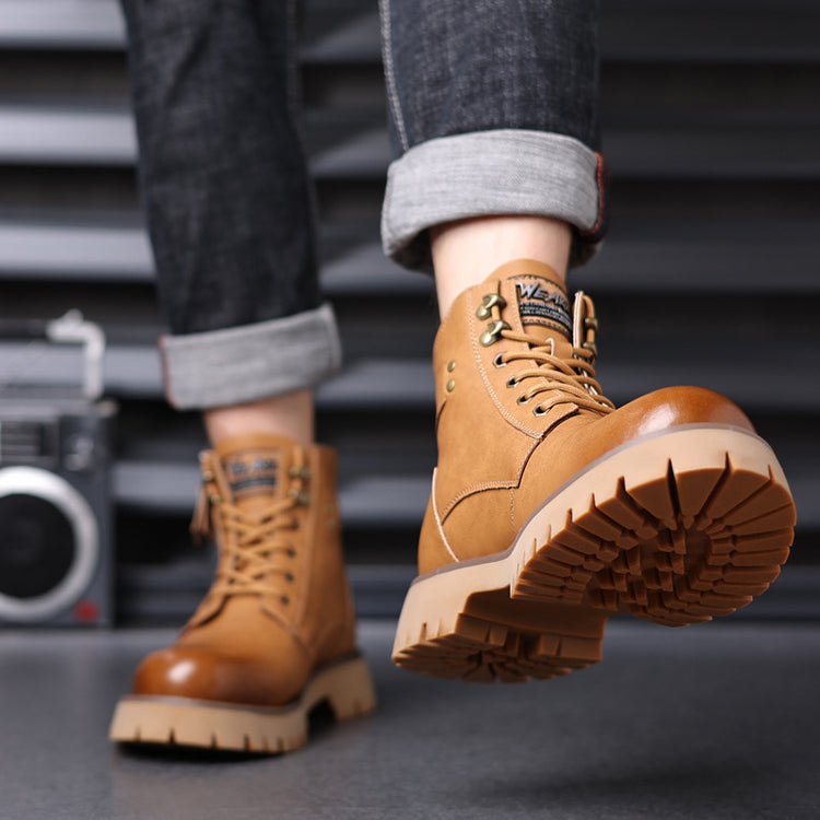 High-top Thermal Height Increasing Leather Boots - Swefashionstore