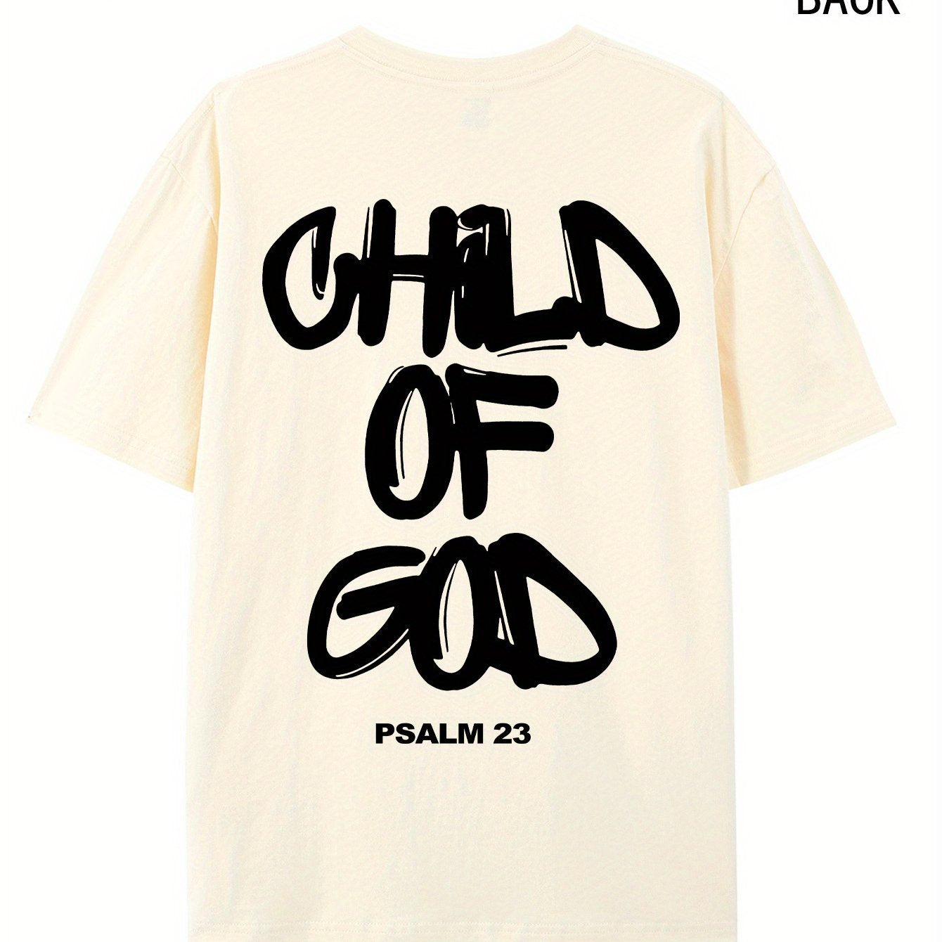 Casual and comfortable men's short sleeve shirt with "Child of God" and "Psalm 23" print.