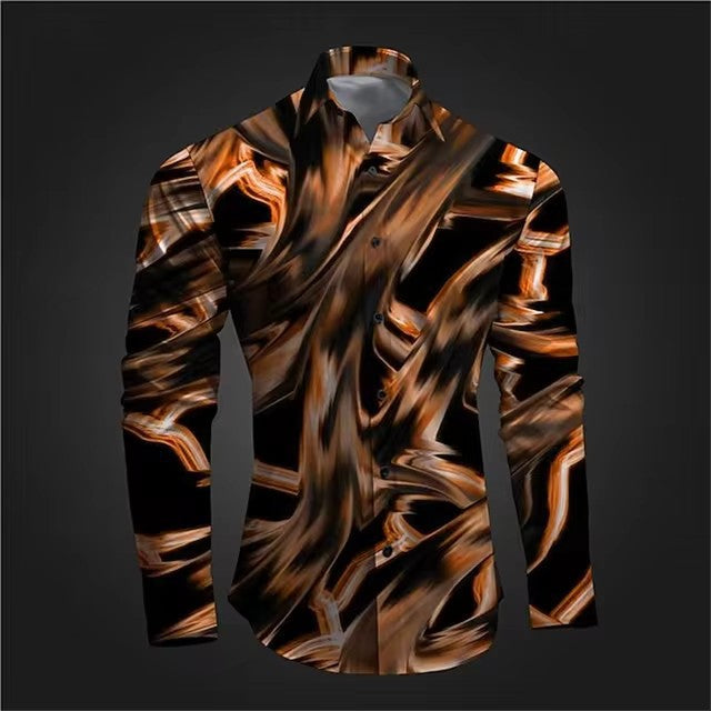 Fashion casual vintage long sleeve shirt with abstract pattern and buttoned front.