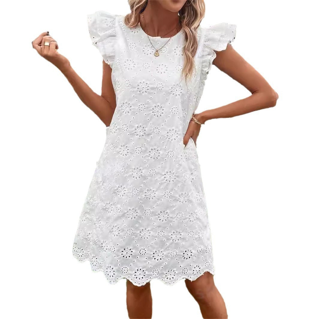 SUMMER FASHION Lace Solid Color Loose Dress - Swefashionstore