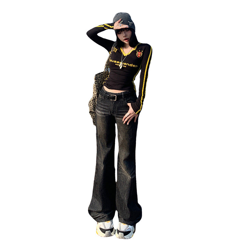 Neu Frauen Low-Waist Skinny Jeans Gerade Lose Breite Bein
