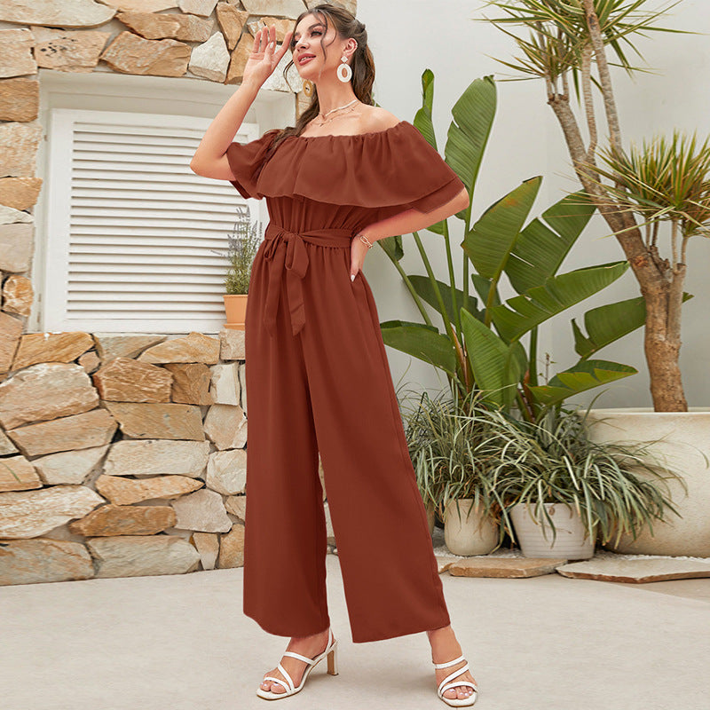 Women's Lace-up Cropped Short-sleeved Wide-leg Pants
