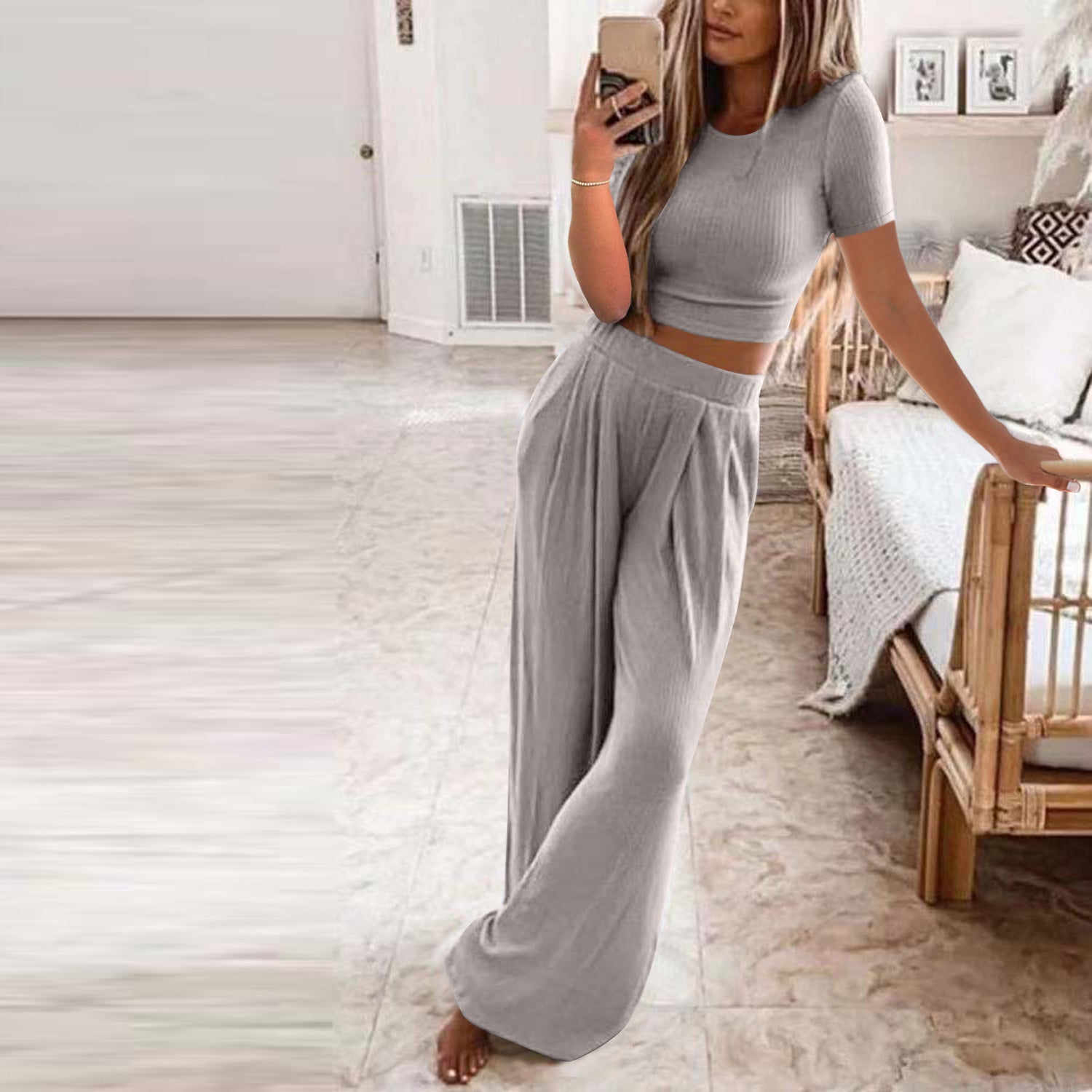Solid CASUAL Home Two-piece SUIT For Women - Swefashionstore