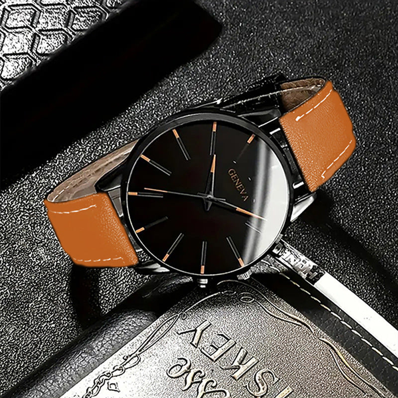 Waterproof Senior Electronic Quartz Watch with orange strap and black dial on textured surface.