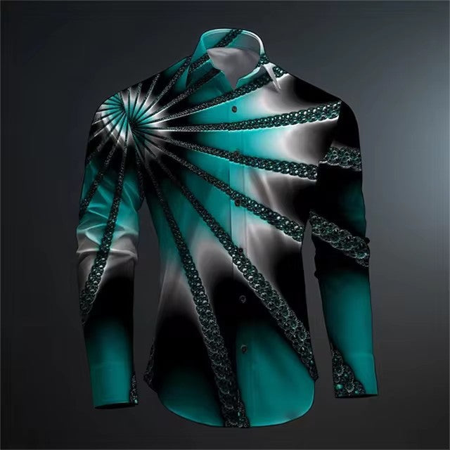 Fashion casual vintage long sleeve shirt with unique pattern design.