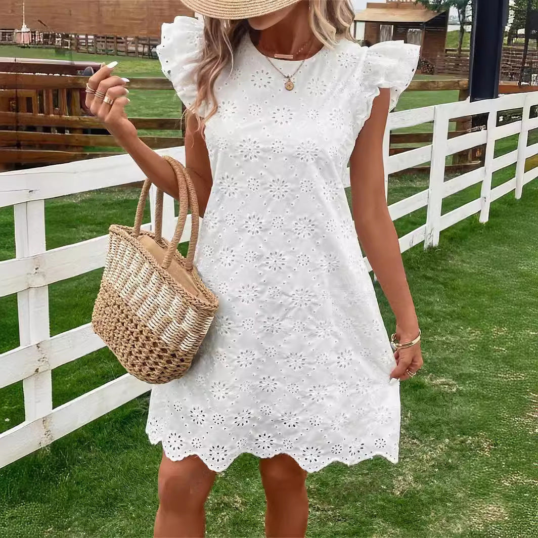 SUMMER FASHION Lace Solid Color Loose Dress - Swefashionstore