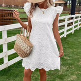SUMMER FASHION Lace Solid Color Loose Dress - Swefashionstore