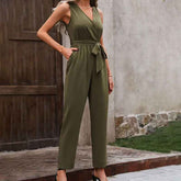 Elegant Lace-Up Jumpsuit with Sleeveless Design and Waistline Detail for Effortless Style - Swefashionstore