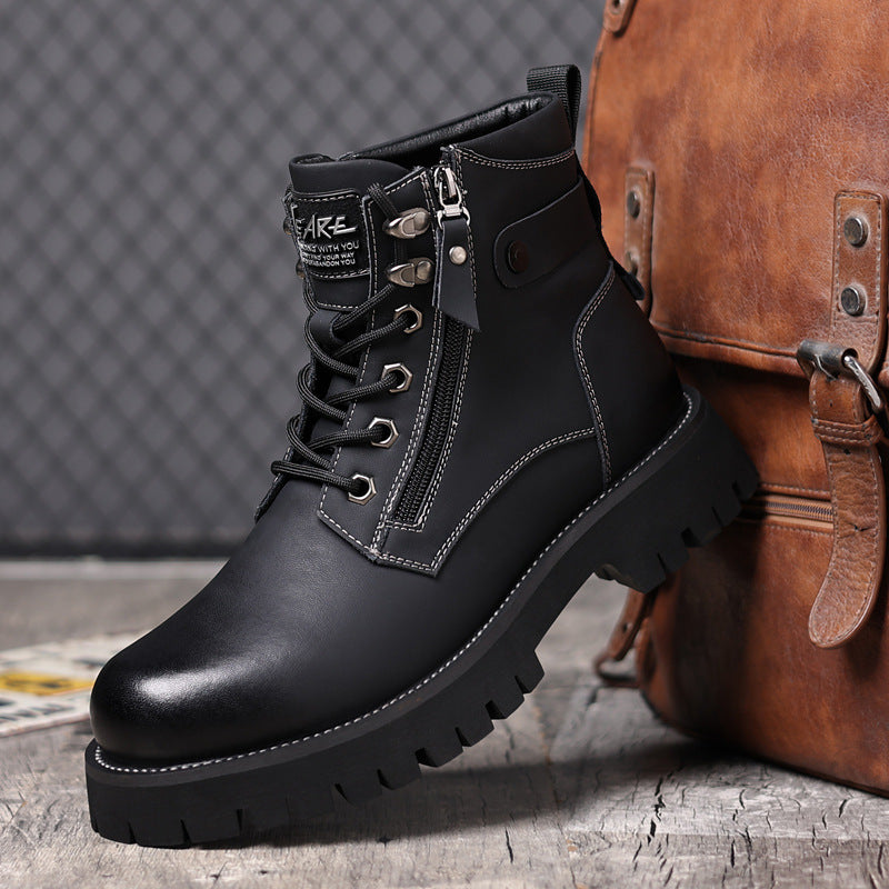 High-top Thermal Height Increasing Leather Boots - Swefashionstore