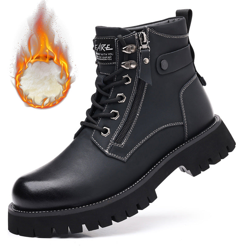 High-top Thermal Height Increasing Leather Boots - Swefashionstore