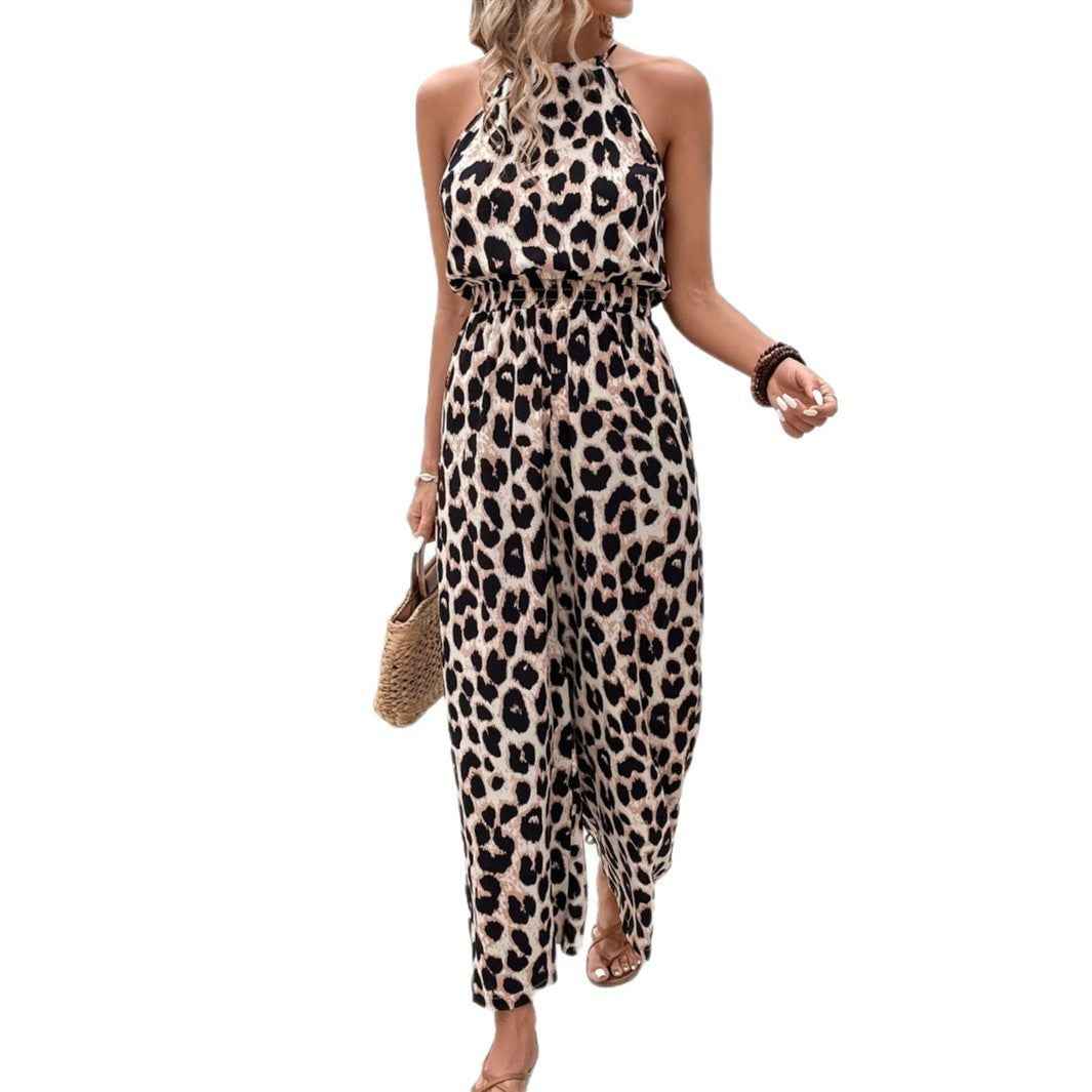 Leopard Print Sleeveless Wide-Leg Pants for Women - Swefashionstore