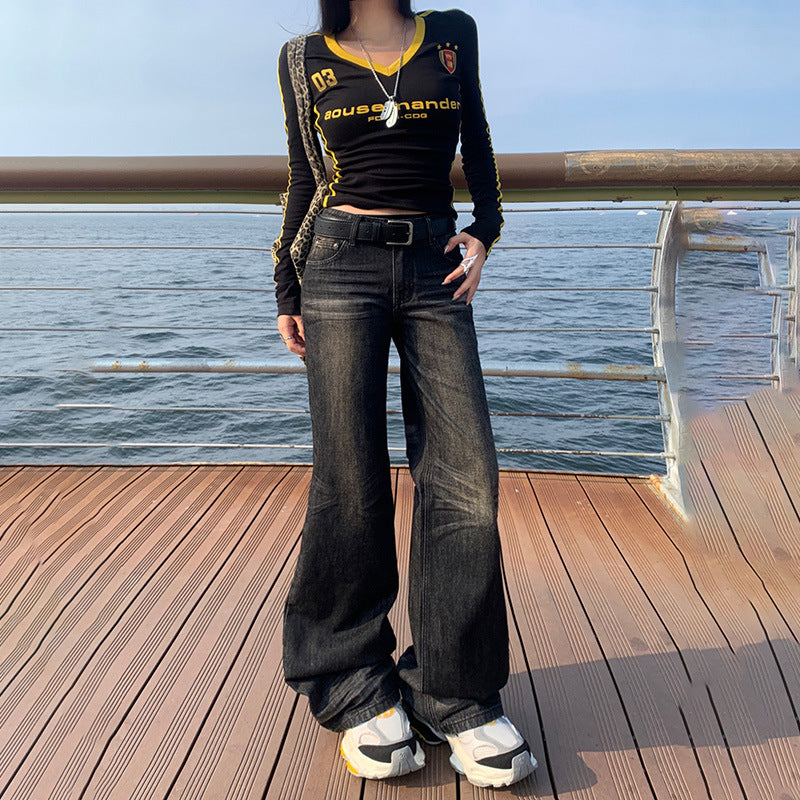 Neu Frauen Low-Waist Skinny Jeans Gerade Lose Breite Bein