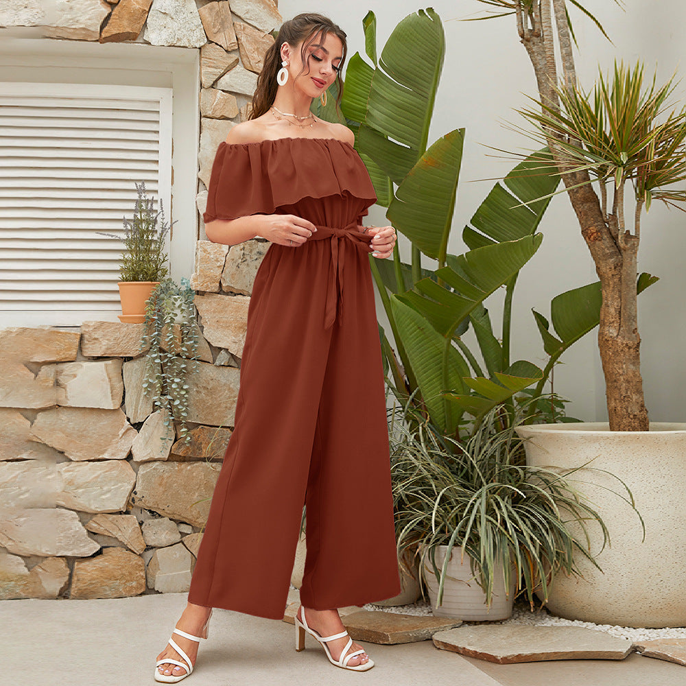 Women's Lace-up Cropped Short-sleeved Wide-leg Pants