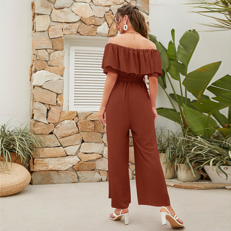 Women's Lace-up Cropped Short-sleeved Wide-leg Pants