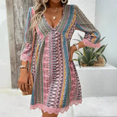 Bohemian Style V-neck Printed Casual Loose Dress - Swefashionstore