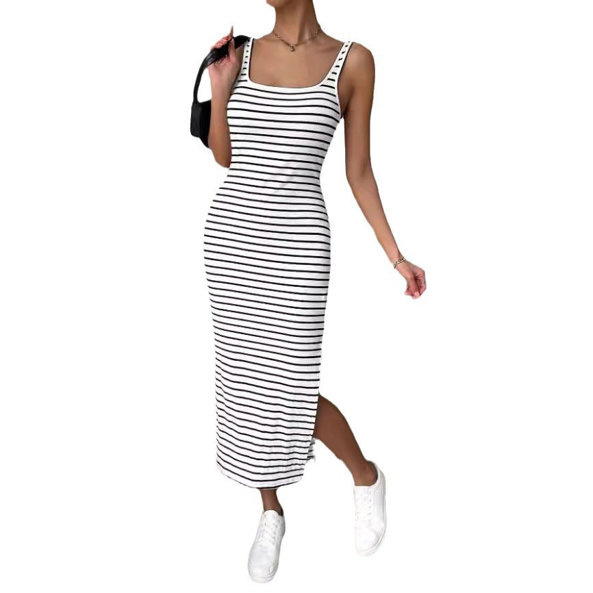 Women's Fashion Sleeveless Knitted Striped Dress