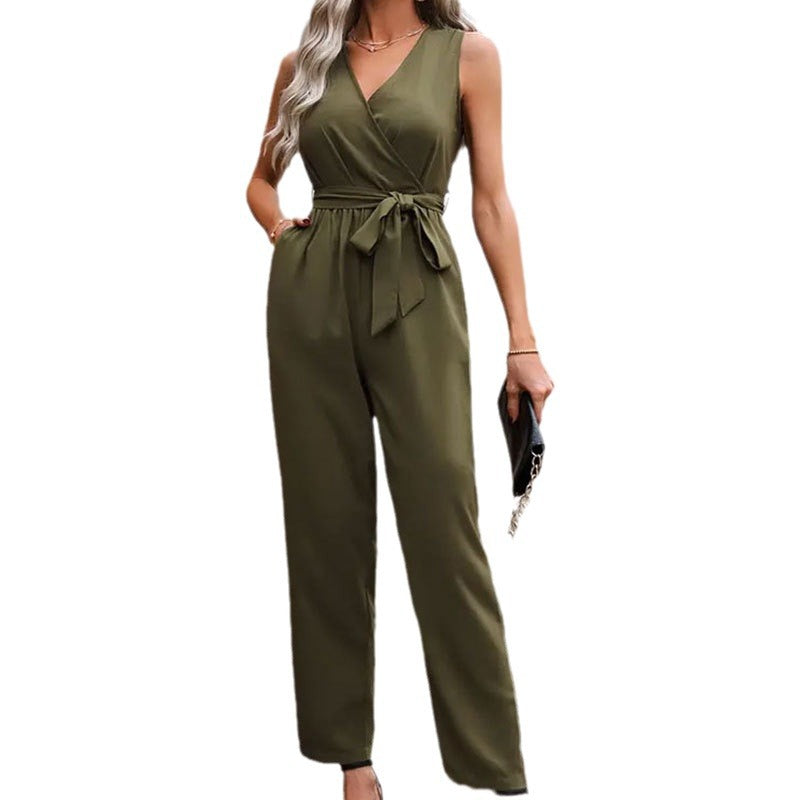 Elegant Sleeveless Waistline Lace-up Jumpsuit