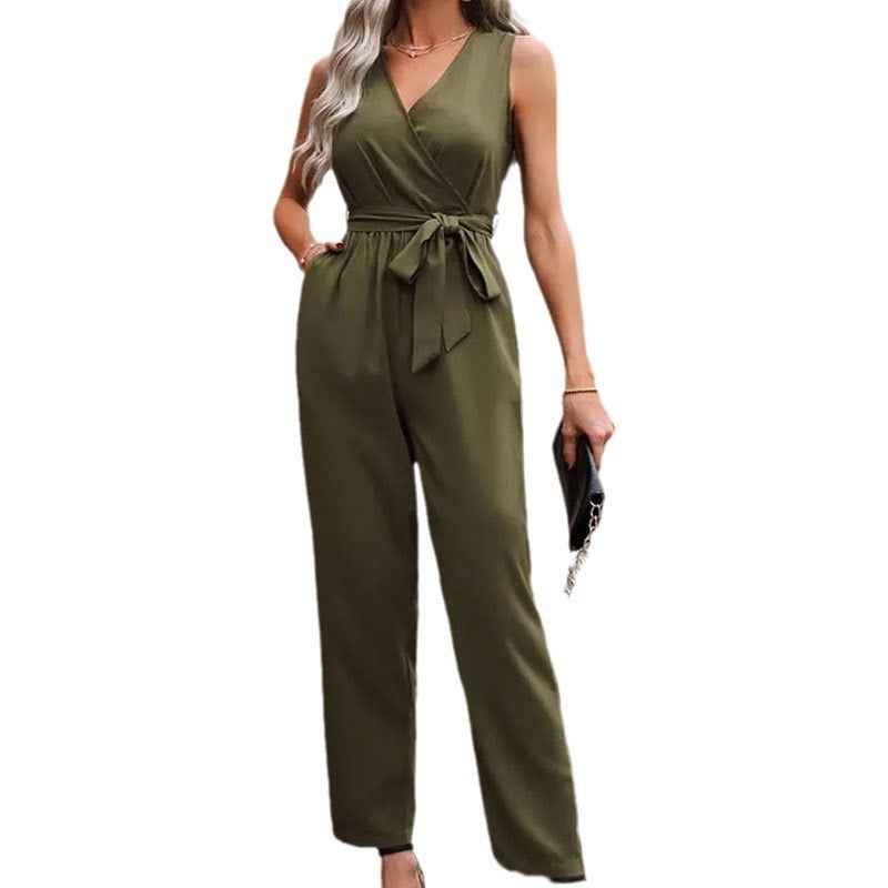 Elegant Lace-Up Jumpsuit with Sleeveless Design and Waistline Detail for Effortless Style - Swefashionstore