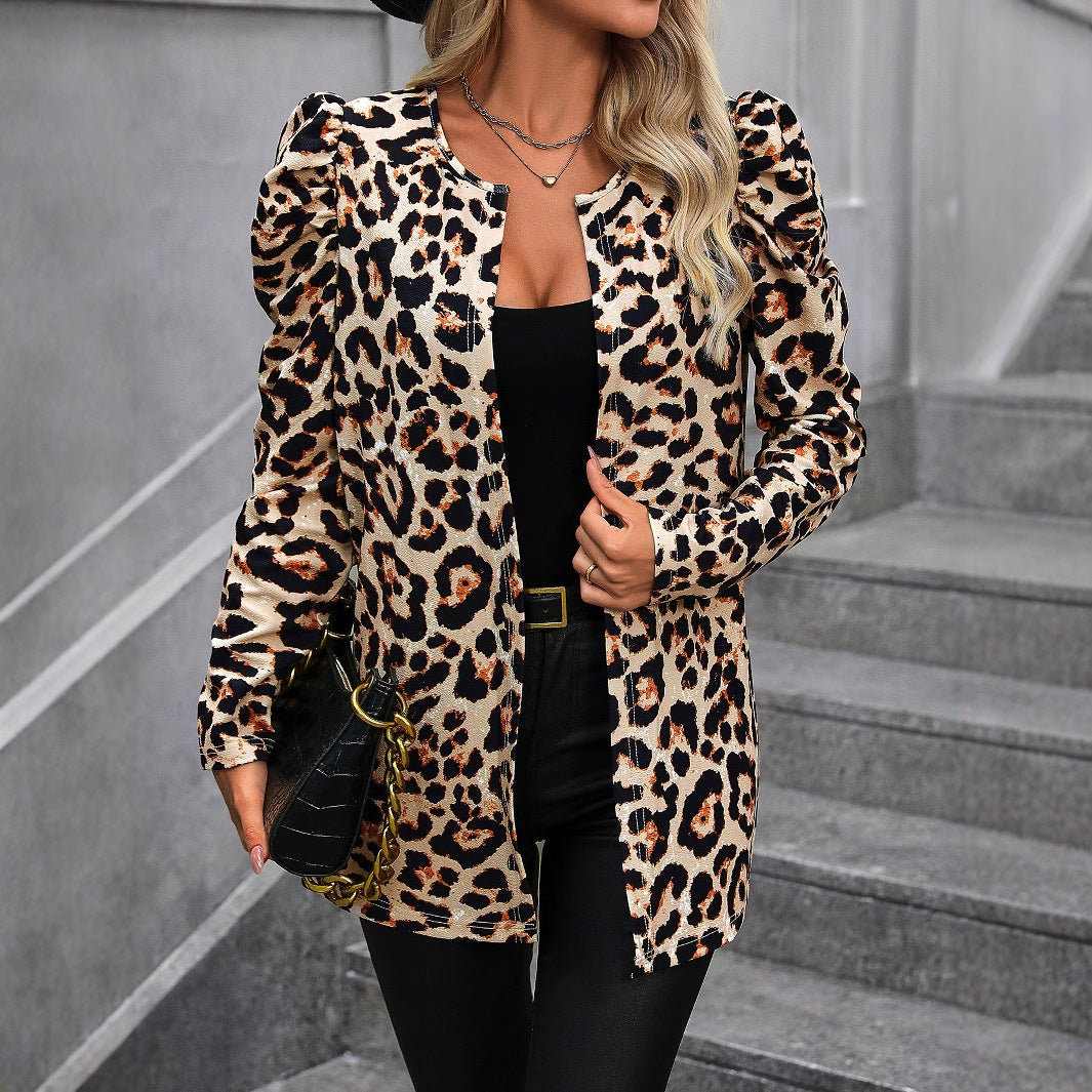 Modische Strickjacke mit Leopardenmuster für Damen