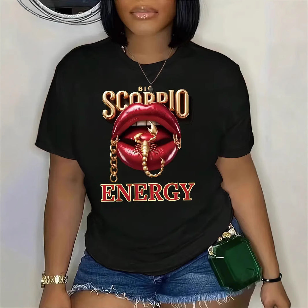 Lip Letter Print Short-sleeve Top For Women