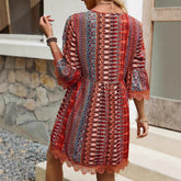 Bohemian Style V-neck Printed Casual Loose Dress - Swefashionstore