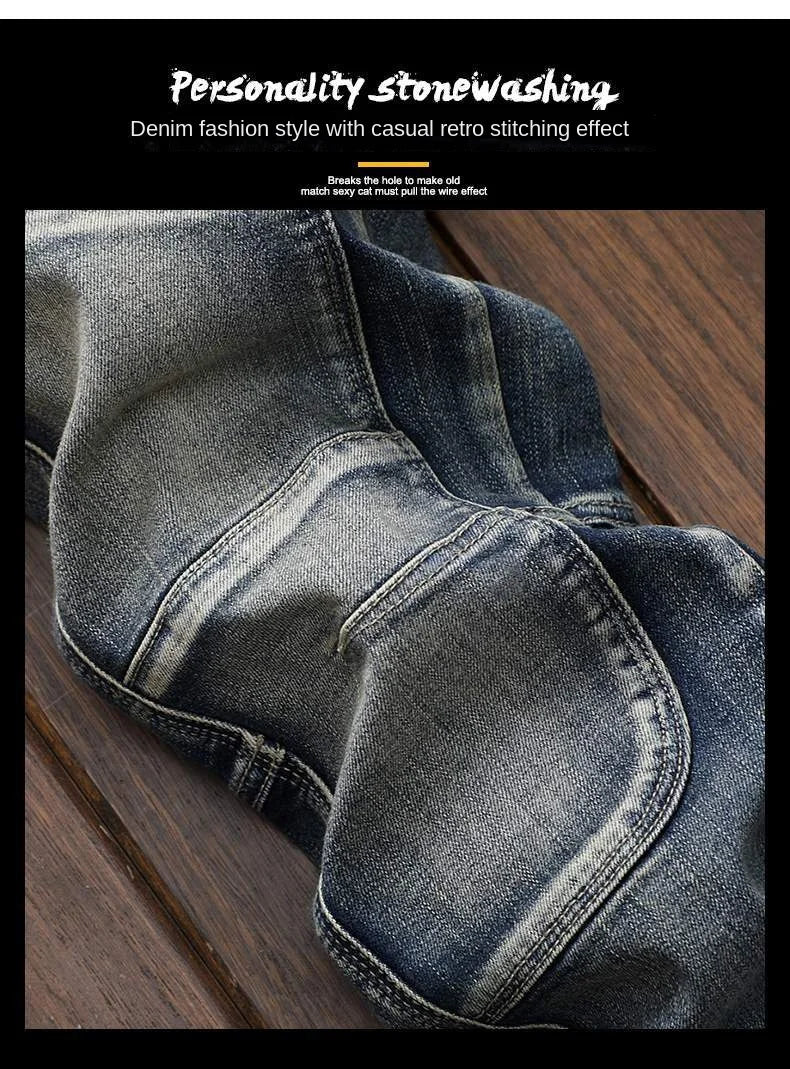 Hochwertige DENIM Jeans RETRO Straight Biker Design