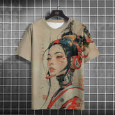 Japanese T-Shirt For Men Mechanical Character Graphic T Shirts Short Sleeve Printing Tees Outdoor Oversized Men&
