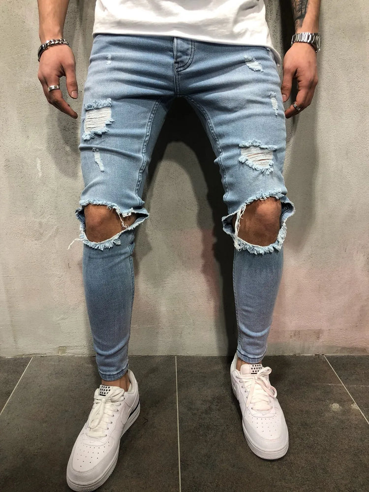 FASHION Skinny Ripped Denim Biker Jeans High Quality - Swefashionstore