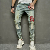 VINTAGE Stylish Embroidery RIPPED Hip hop Slim PENCIL Jeans - Swefashionstore