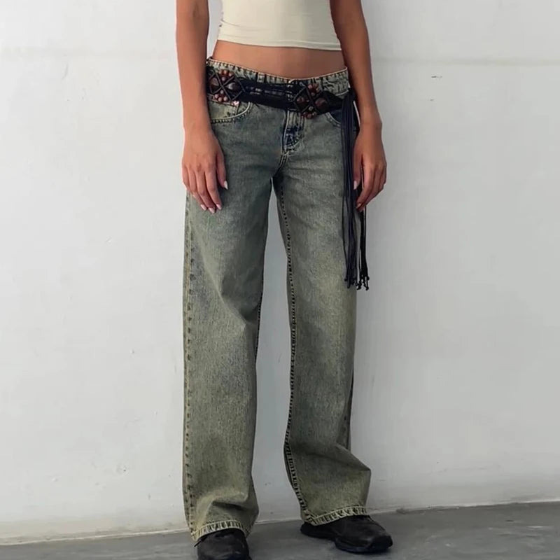 Women Y2K Wide Leg Denim Pants - Swefashionstore