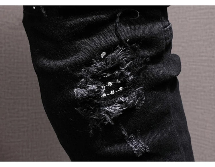 Streetwear Fashion Men Jeans Ripped Stretch Elastic Slim Fit - Swefashionstore