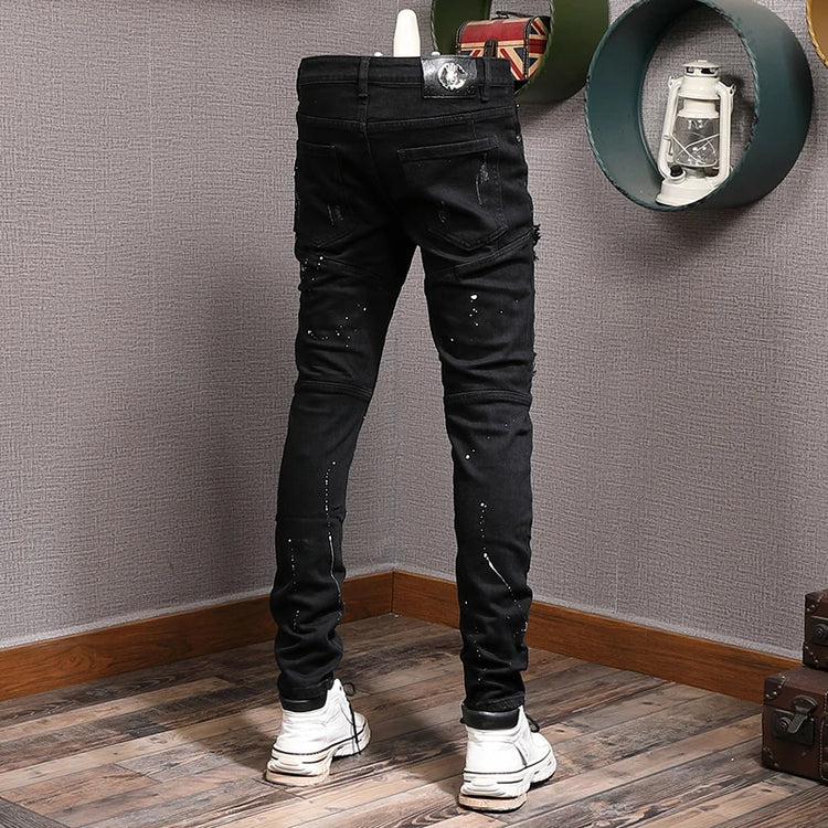 Streetwear Fashion Men Jeans Ripped Stretch Elastic Slim Fit - Swefashionstore