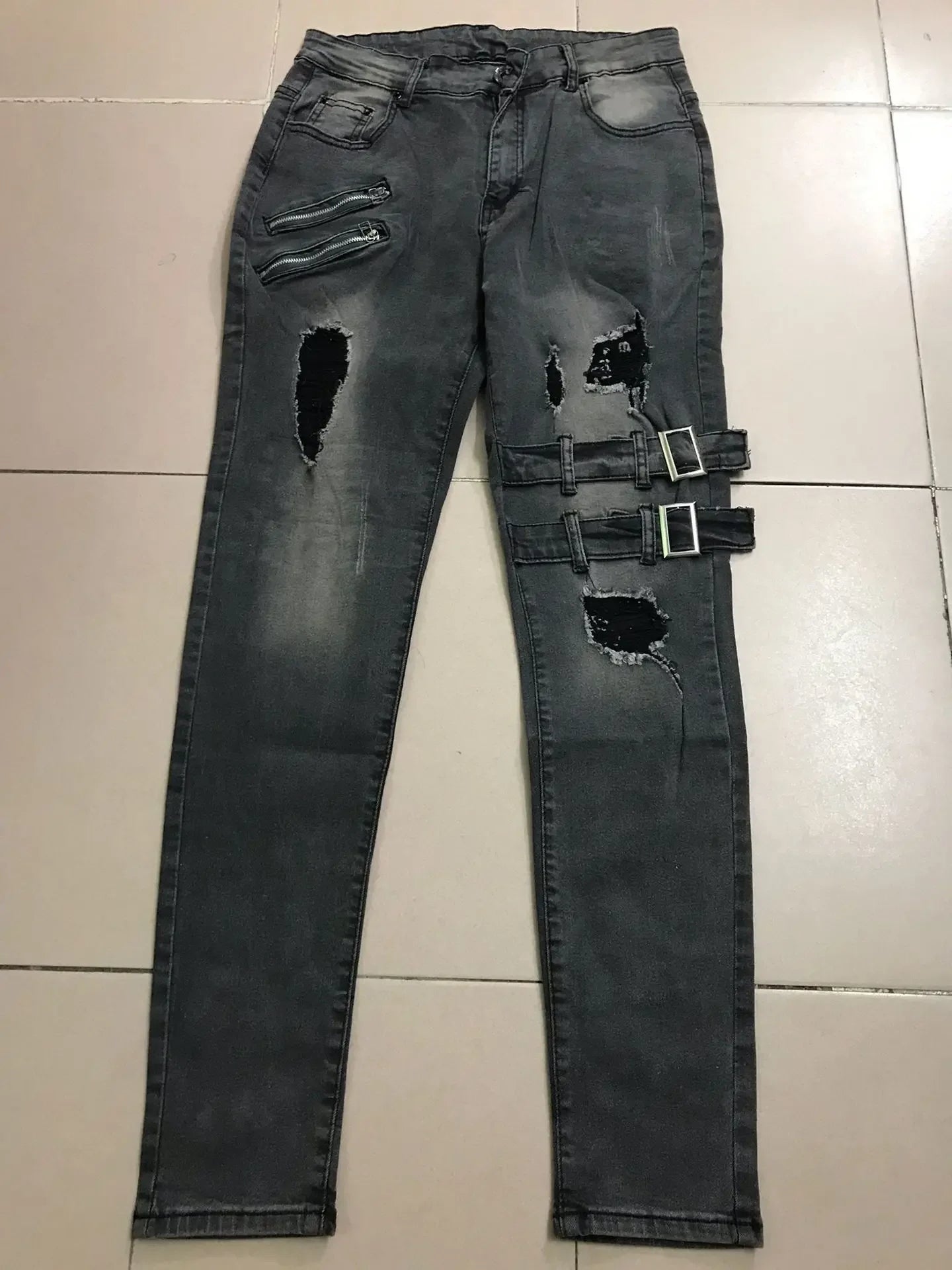 RETRO Moto Biker Straight Elastic Jeans Streetwear Y2K - Swefashionstore