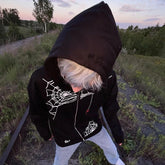 Zzsykd Rhinestone Full-Zip Hoodie Skeleton Goth Sweatshirt - Swefashionstore