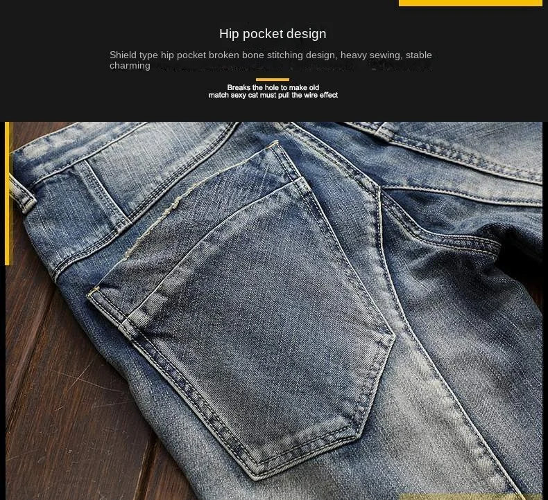 Hochwertige DENIM Jeans RETRO Straight Biker Design