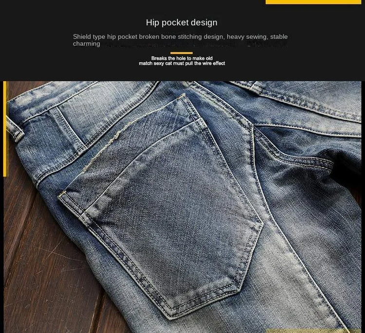 High Quality DENIM Jeans RETRO Straight Biker Design - Swefashionstore