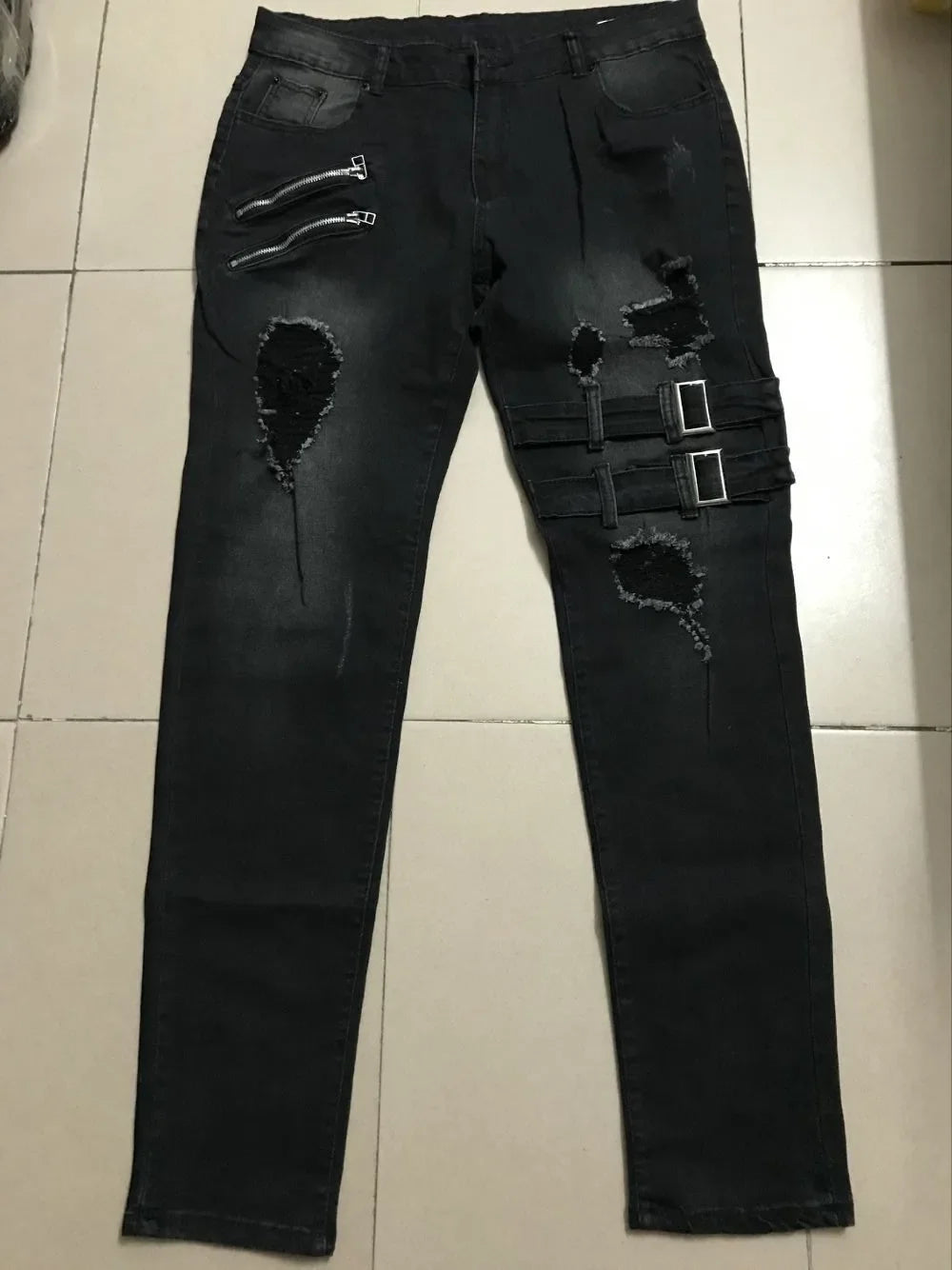 RETRO Moto Biker Gerade Elastische Jeans Streetwear Y2K