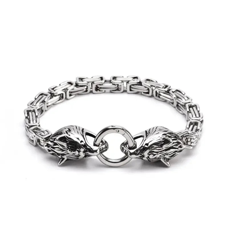 Stainless Steel Double Wolf Head Bracelet - Swefashionstore