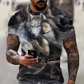 3D Print Wolf T-shirt For Men Summer Oversized Short Sleeve Tops Pullover 2023 Fashion Streetwear Men&