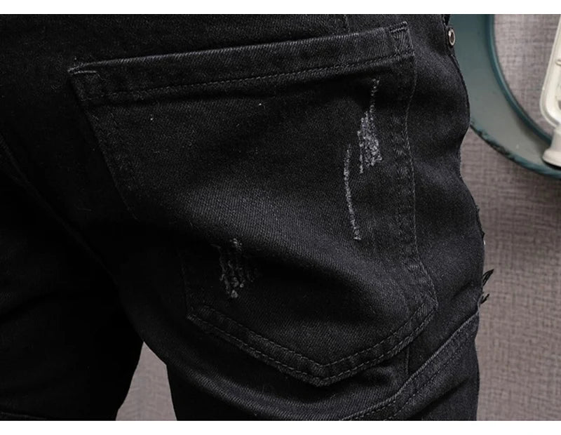 Streetwear Fashion Men Jeans Ripped Stretch Elastic Slim Fit - Swefashionstore