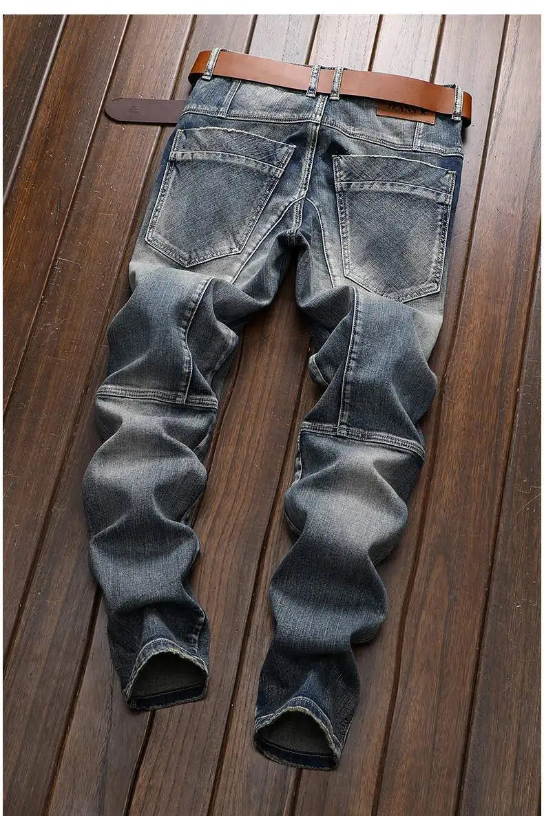 Hochwertige DENIM Jeans RETRO Straight Biker Design