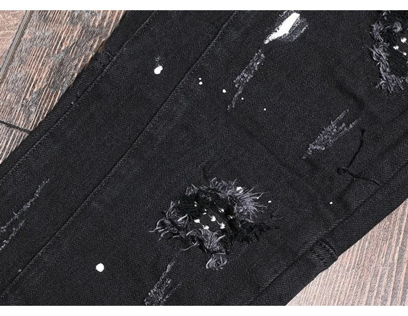 Streetwear Fashion Men Jeans Ripped Stretch Elastic Slim Fit - Swefashionstore