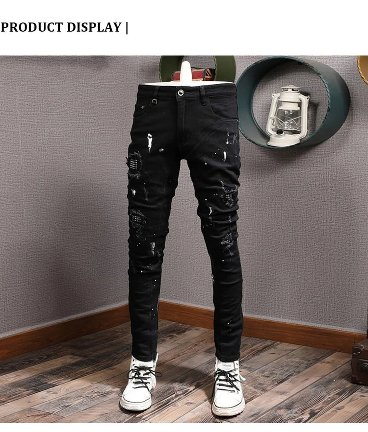 Streetwear Fashion Men Jeans Ripped Stretch Elastic Slim Fit - Swefashionstore