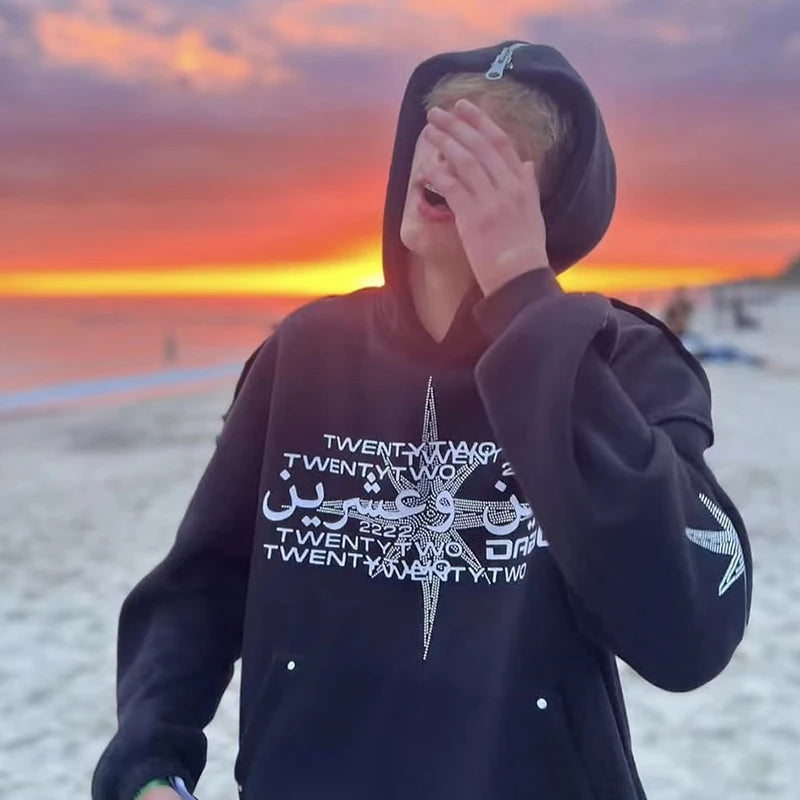 Zzsykd Rhinestone Full-Zip Hoodie Skeleton Goth Sweatshirt - Swefashionstore